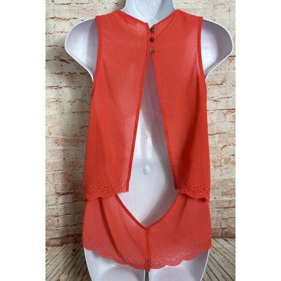 Double Zero Coral Sleeveless Blouse Sz Large Open Back Laser Cut Hem Top - Picture 7 of 7